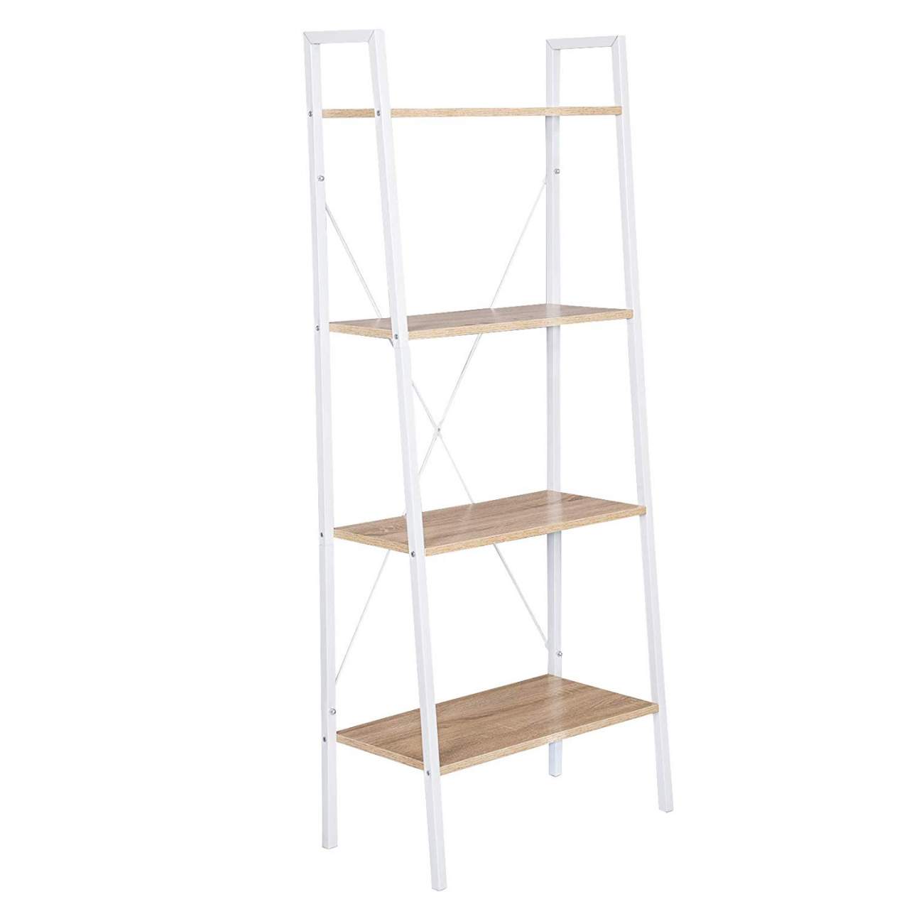 Heavy Duty 4 Tier Ladder Bookshelf With Metal Frame For Living