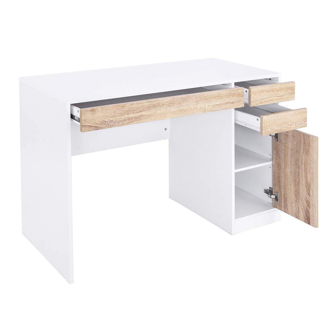Desk With Three Drawers And A Cabinet In White Woltu Eu