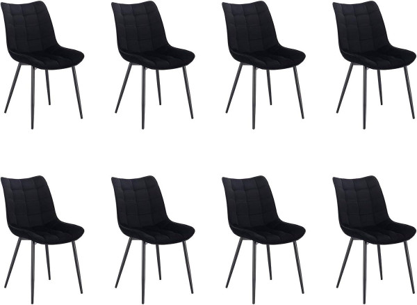 8er-Set Esszimmerstühle mit Rückenlehne, Sitzfläche aus Samt, Metallbeine schwarz