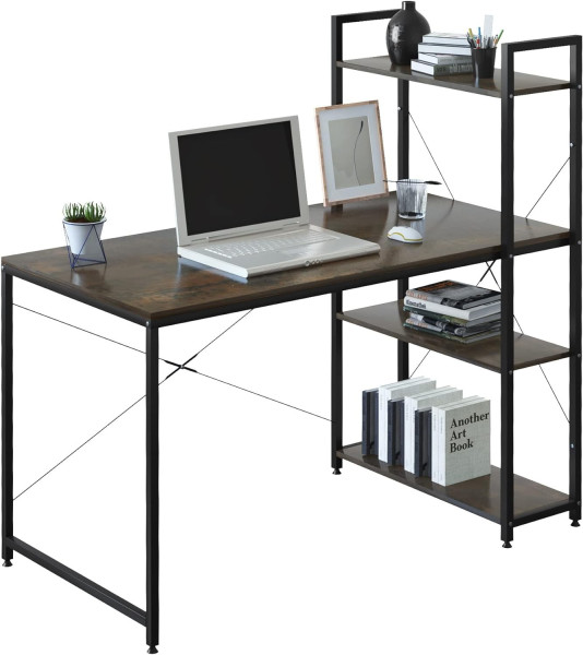 Schreibtisch Büromöbel PC Tisch Bürotisch Arbeitstisch aus Holz&Stahl, Rostfarbe+schwarz