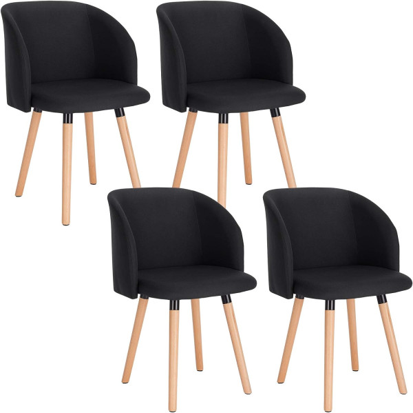 Esszimmerstühle 4er Set mit Armlehne Sitzfläche Design Stuhl aus Leinen Massivholz schwarz