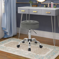 Swivel stool, height-adjustable office chair with storage space, work stool with 5 castors, made of velvet