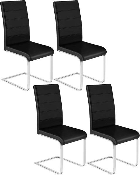 Esszimmerstühle 4er Set, Schwingstuhl mit hoher Rückenlehne, Kunstleder, schwarz