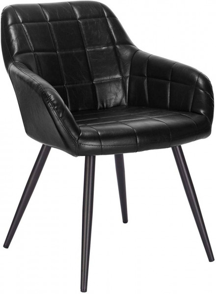 Esszimmerstuhl mit Armlehne Sitzfläche aus Kunstleder, Metallbeine, schwarz