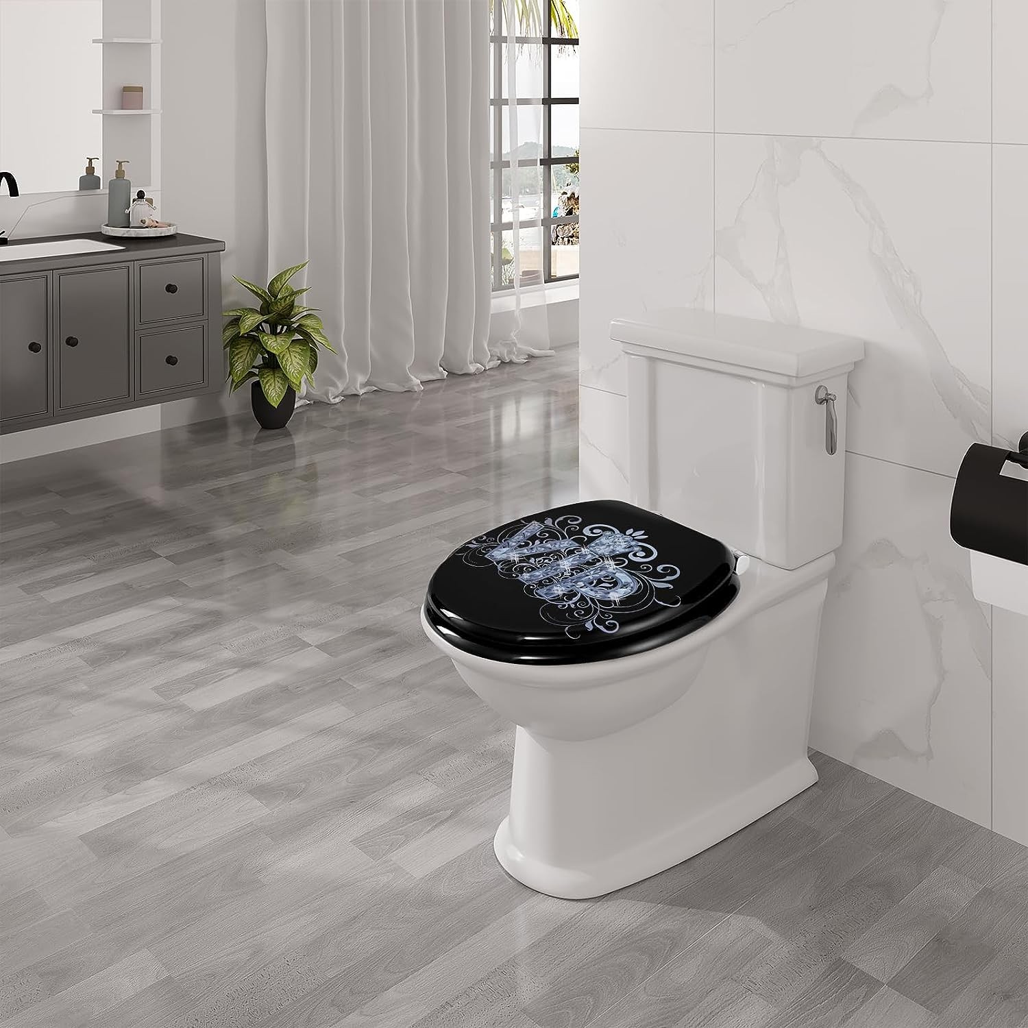 Siège de toilette MDF Bambou forme '0' avec double système d'abaissement abattant  WC standard salle de bain lunette couvercle toilette en destockage et  reconditionné chez DealBurn