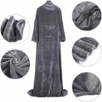 Velvety soft TV blanket with sleeves, footmuff and 2 pockets grey