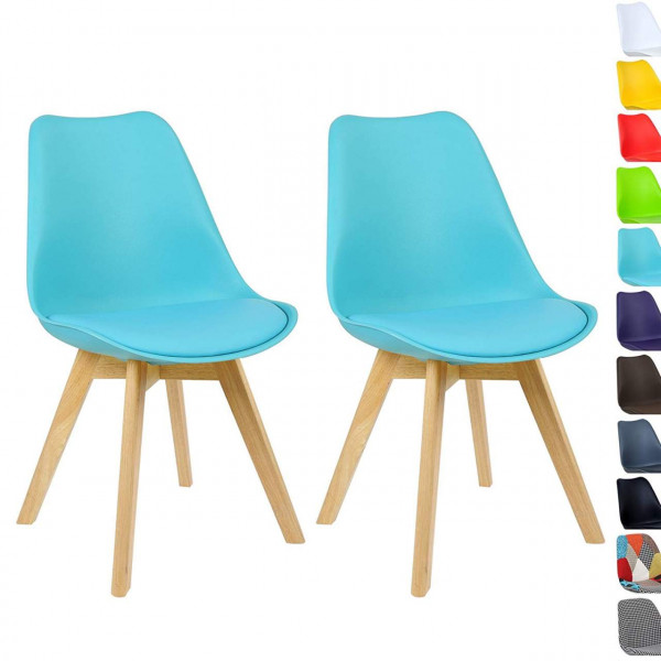 2er-Set Esszimmerstuhl Design Stuhl aus PP, Kunstleder, Schaumstoff, Massivholz blau