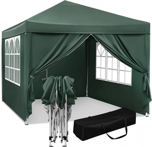 Pavillon Pop-Up wasserdichter Sonnenschutz Camping Pagodenzelt 3 x 3 m grün