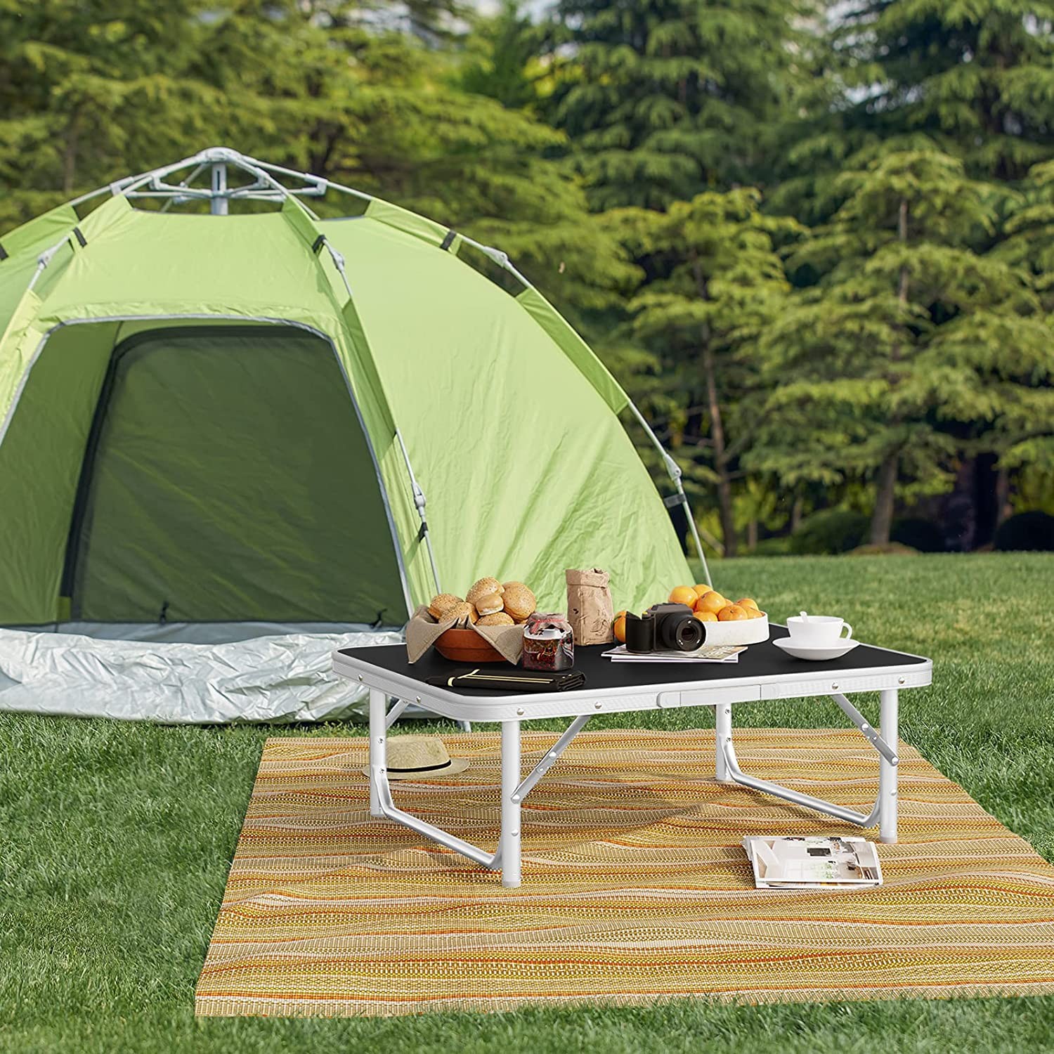 Tavolo pieghevole campeggio giardino terrazzo 75x55x68 cm in alluminio  portatile