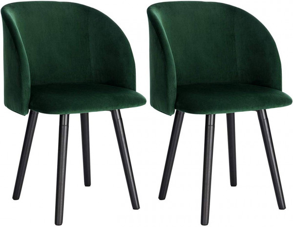 Esszimmerstühle 2er Set mit Armlehne, Sitzfläche aus Samt, Gestell aus Massivholz dunkelgrün