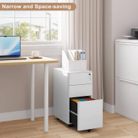 WOLTU rolling container, lockable filing cabinet, with 3 drawers and 5 rolls of hanging files