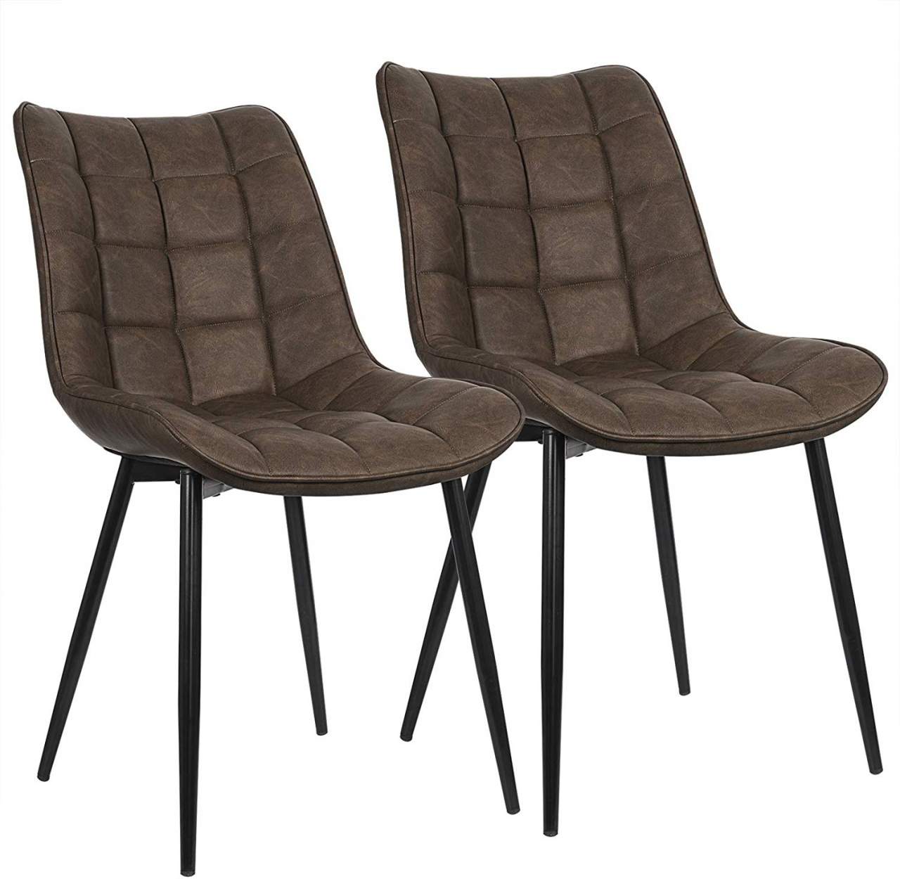2er-Set Esszimmerstühle mit Rückenlehne, Sitzfläche aus Kunstleder,  Metallbeine