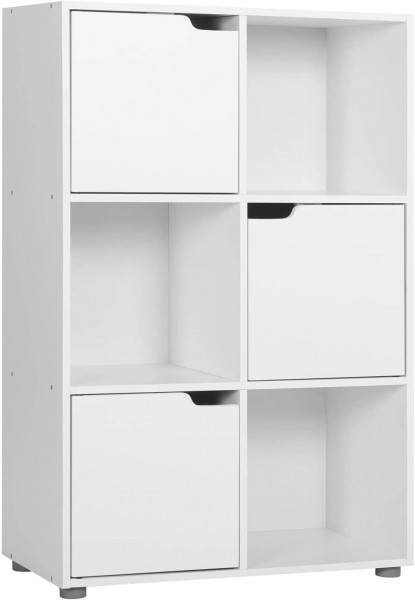 Bücherregal Standregal Aufbewahrungregal, mit 3 Türen, 6 Fächer,Weiß