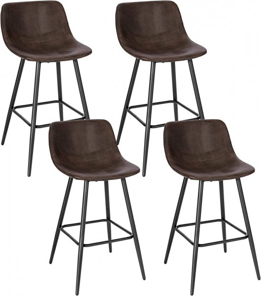 4X Barhocker Barstuhl mit Rückenlehne, Vintage-Hocker mit Kunstlederbezug, Stuhl aus Metall braun
