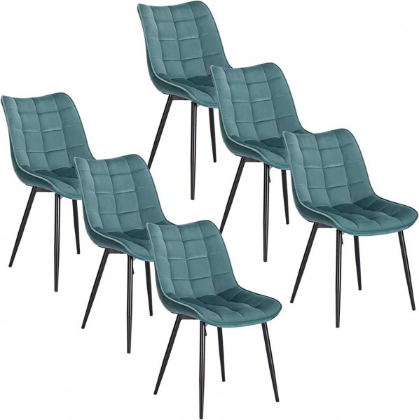 6er-Set Esszimmerstühle mit Rückenlehne, Sitzfläche aus Samt, Gestell aus Metallbeine türkis