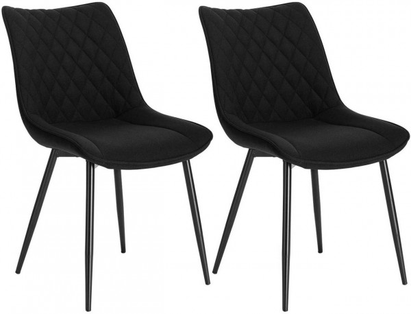 2er-Set Esszimmerstühle Küchenstühle Sitzfläche aus Leinen Gestell aus Metall, schwarz