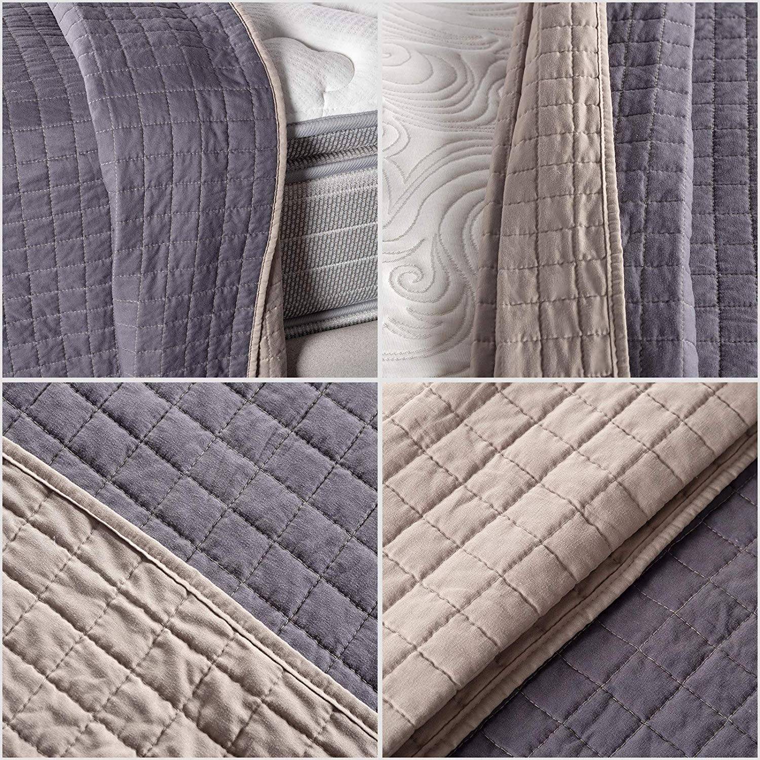 Bedspread Double Bed Lined And Quilted Taupe Dark Gray Woltu Eu