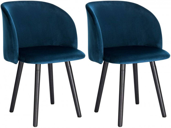 Esszimmerstühle 2er Set mit Armlehne, Sitzfläche aus Samt, Gestell aus Massivholz blau