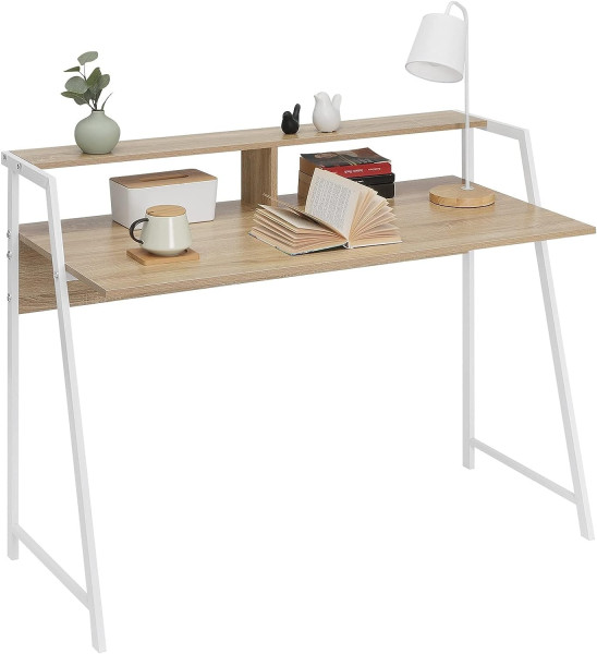 Schreibtisch Arbeitstisch PC Laptop Tisch, mit Ablage, Gestell aus Stahl, Holz, Hell Eiche