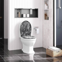 WOLTU toilet lid, toilet seat with soft-close mechanism, toilet seat, O-shape, stone pattern