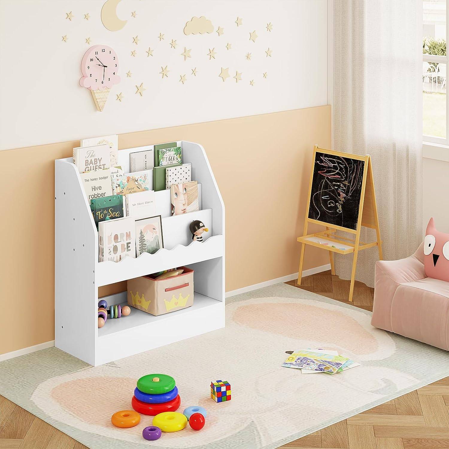 Libreria Infantil Blanca, Estanteria de Almacenaje para Niños con 4 Niveles  y 1 Compartimento, Estanteria Libros Infantil, Blanco
