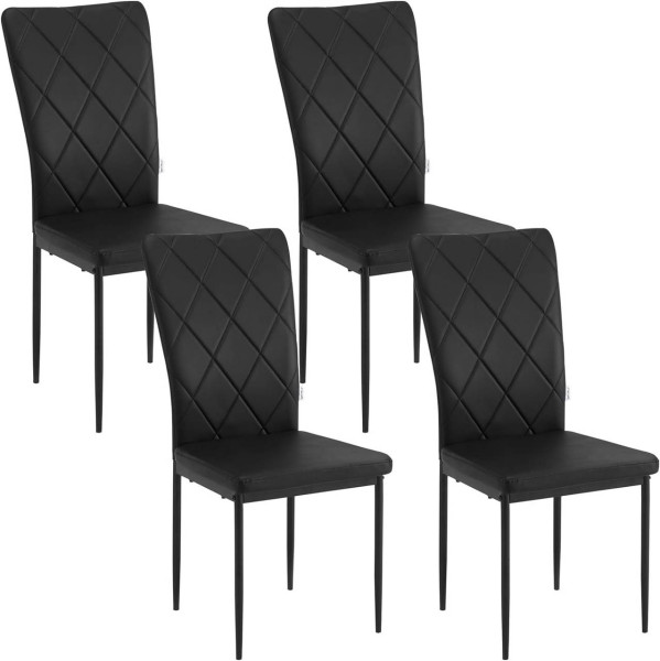 Esszimmerstühle 4er Set, Kunstlederstuhl mit hoher Rückenlehne, Metallbeinen, Schwarz