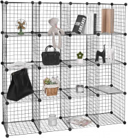 Shelf system Shelf cube Wire shelf 16 compartments black made of wire mesh