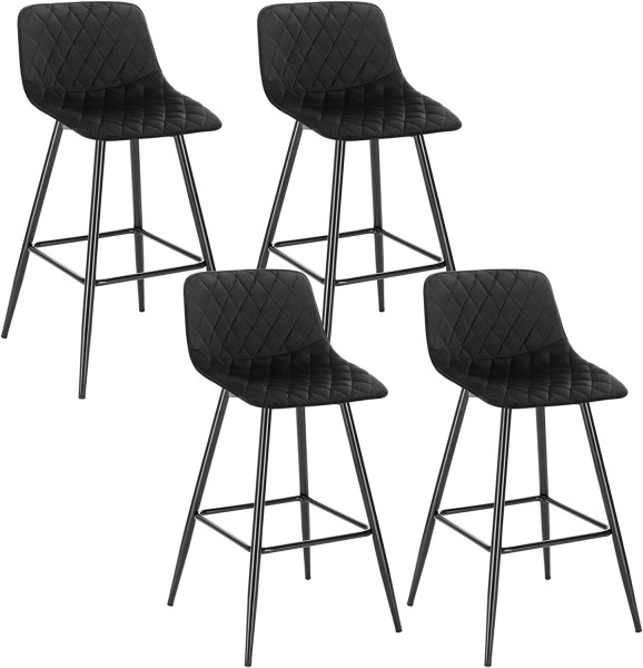 4 x Set Barstuhl Hocker mit Rückenlehne mit Fußstütze Sitzfläche aus Samt schwarz