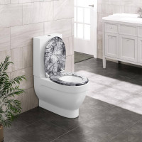 WOLTU toilet lid, toilet seat with soft-close mechanism, toilet seat, O-shape, wood pattern