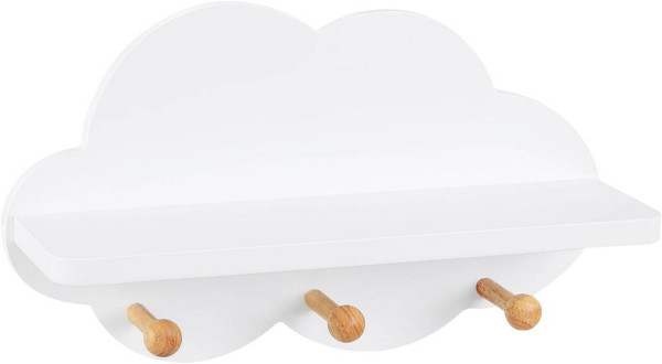 Wandregal weiß, Kinder Garderobenhaken, Wolkenregal mit Haken, 36x12x20,5 cm