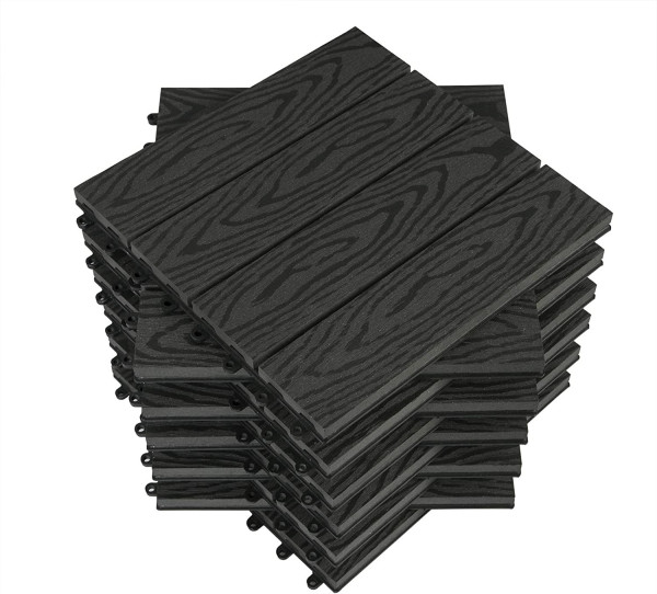WPC Terrassenfliesen Holzoptik, Bodenbelag mit Klicksystem, 30x30 cm 22 Stück Anthrazit