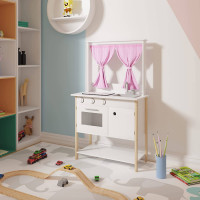 Kinderküche Spielküche aus Holz mit Ton und Licht weiß+rosa