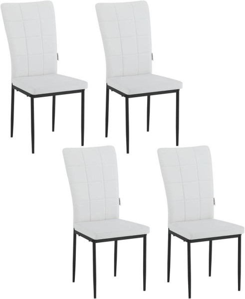 Esszimmerstühle 4er Set, gepolsterter Stuhl mit hoher Rückenlehne, aus Kunstleder, Metallbeine, Weiß