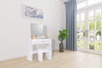 Dressing Table White with a Large Mirror Makeup Vanity Table Bedroom Dresser Set with Dressing Stool & a Large Drawer