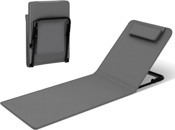 WOLTU beach mat, foldable beach lounger, with pillow storage compartment, dark gray