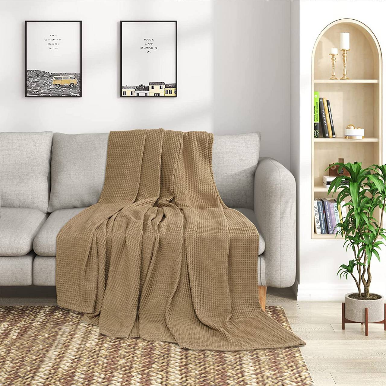 Waffle Bedspread, Soft Bedspread, Lightweight Throw Blanket, Home Blanket  Sofa Throw, Quilt for Living Room Bedroom, Oeko-Tex