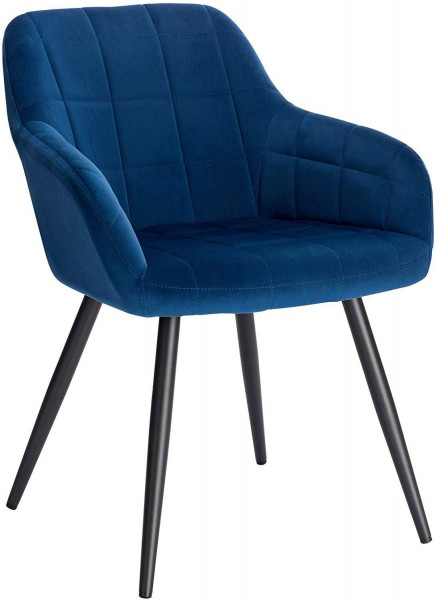 Esszimmerstuhl mit Armlehne Sitzfläche aus Samt, Metallbeine blau