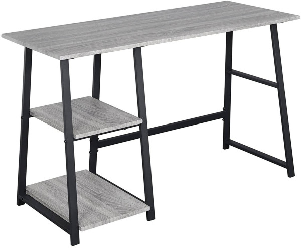 Schreibtisch Computertisch mit 2 Ablage Holz Stahl,grau