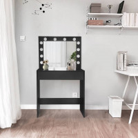 Dressing table with LED lighting made of wood, black