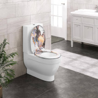 WOLTU toilet lid, toilet seat with soft-close mechanism, toilet seat, O-shape, abstract marble pattern
