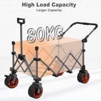 WOLTU folding handcart, garden cart with brakes, 2 handles, dark gray orange