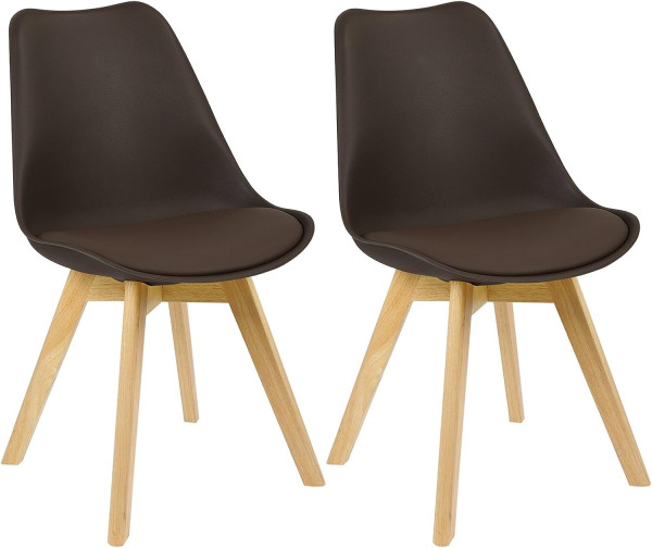2er-Set Esszimmerstuhl Design Stuhl aus PP, Kunstleder, Schaumstoff, Massivholz, Braun