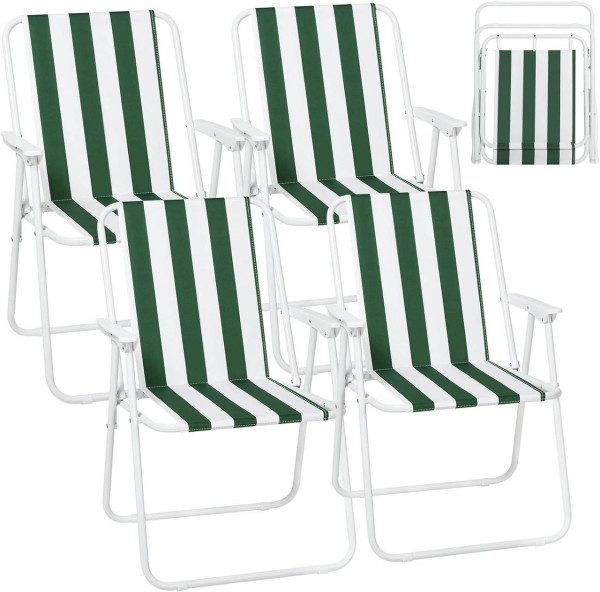 Klappstuhl Gartenstuhl 4er-Set, Kunststoff-Stuhl, für Garten & Camping Weiß+Grün
