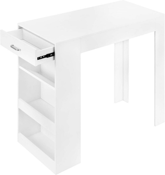 WOLTU bar table, bar table, with 1 drawer, 3 shelves, with wine rack, kitchen table, white