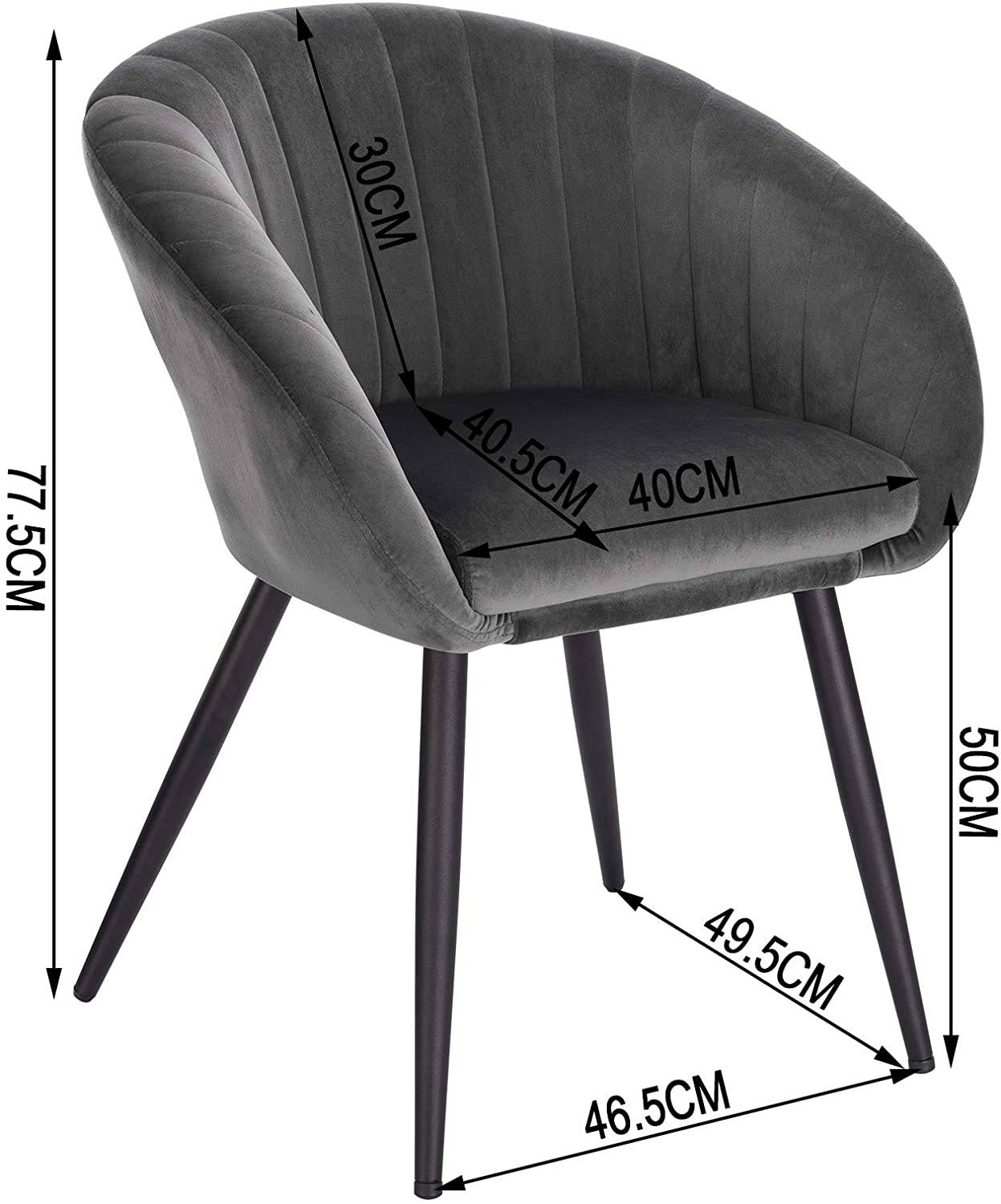 2er Samt, aus Wohnzimmerstuhl Sitzfläche aus Set Küchenstuhl Esszimmerstühle Polsterstuhl mit mit Rückenlehne, Armlehne, Sessel Metall Schwarz Beine