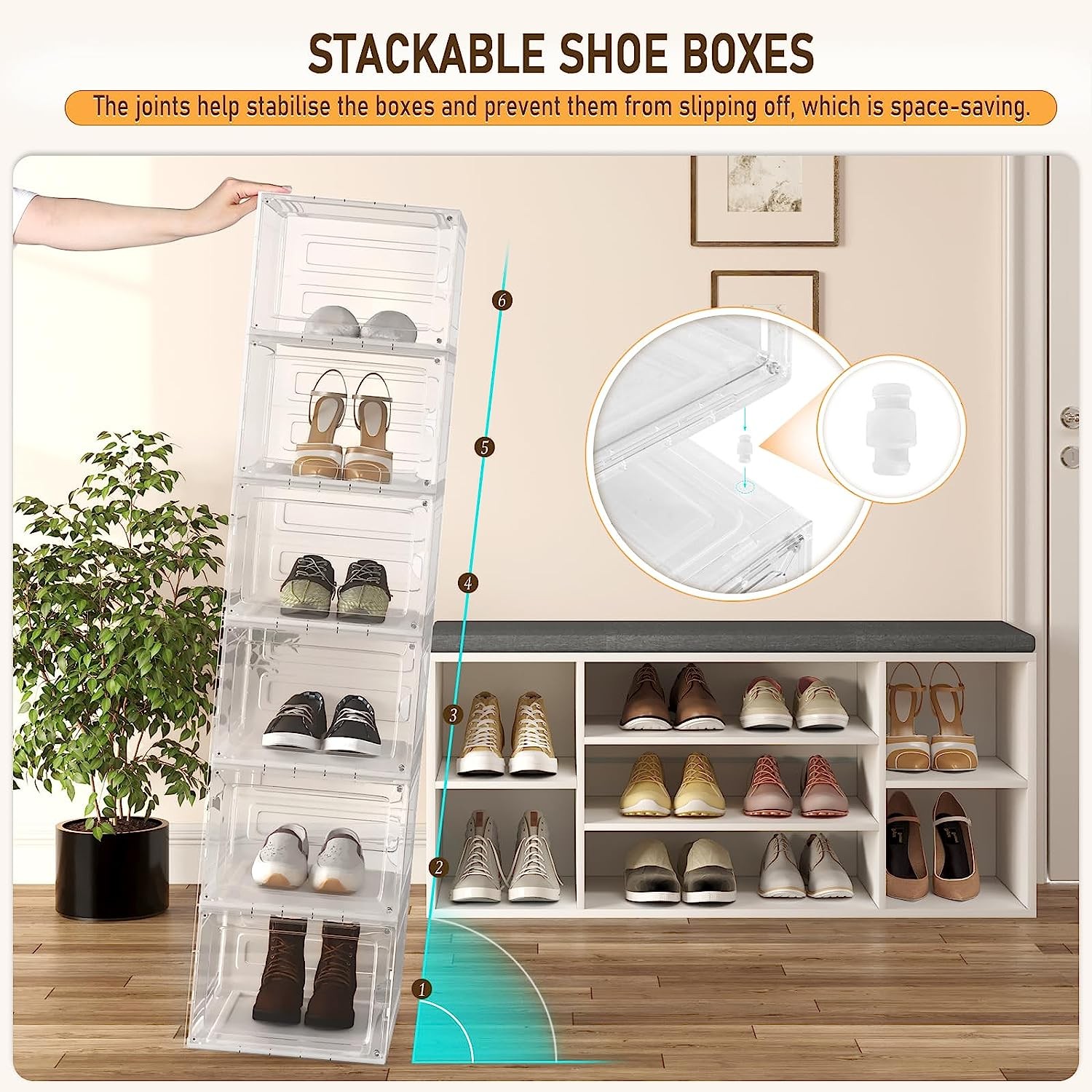 Boîtes à chaussures - Lot de 12 Boîtes Rangement Chaussures Transparente -  Boîte 36.5x28x21.5cm - pointure jusqu'à 46