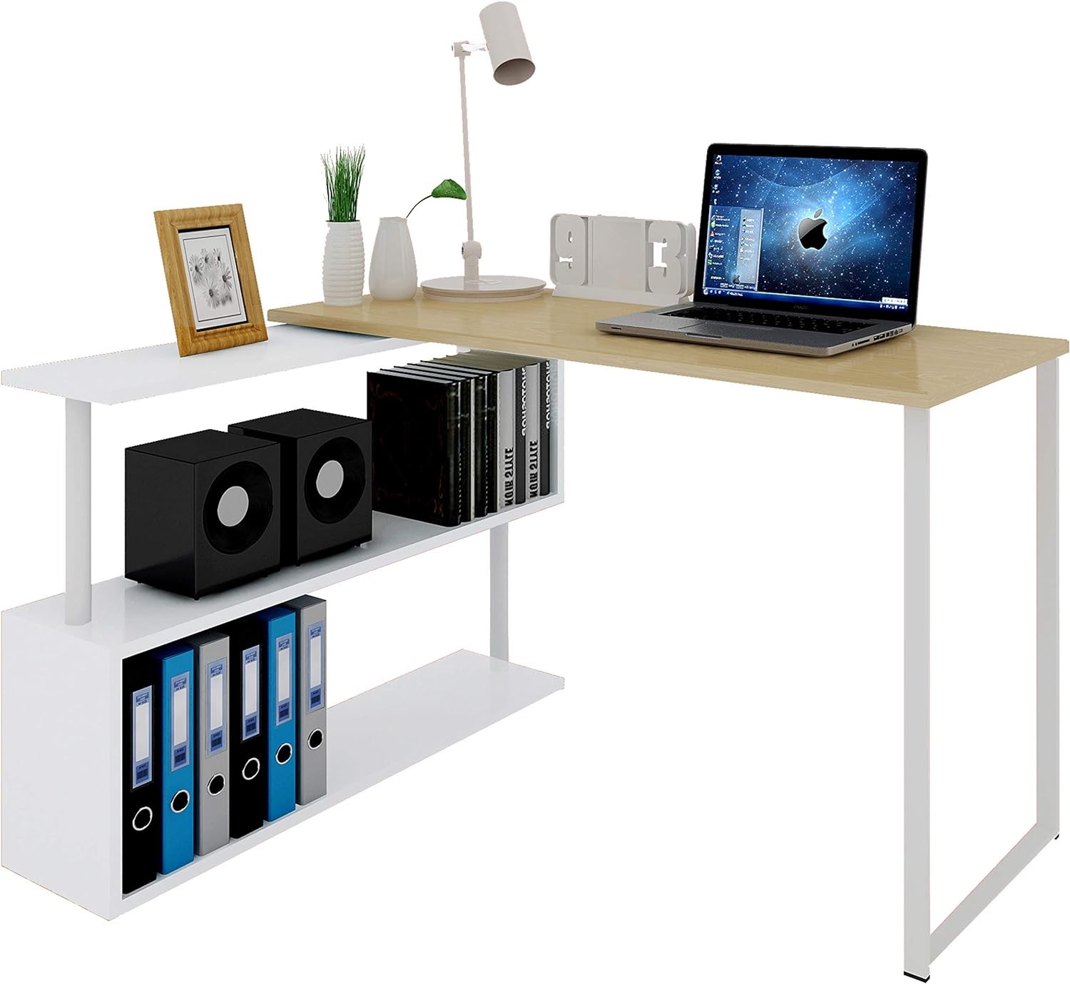Mesa de Ordenador Escritorio Puede Girar el Angulo Mesa de Trabajo PC Mesa  Portátil con Estantes 120x100x74cm MDF