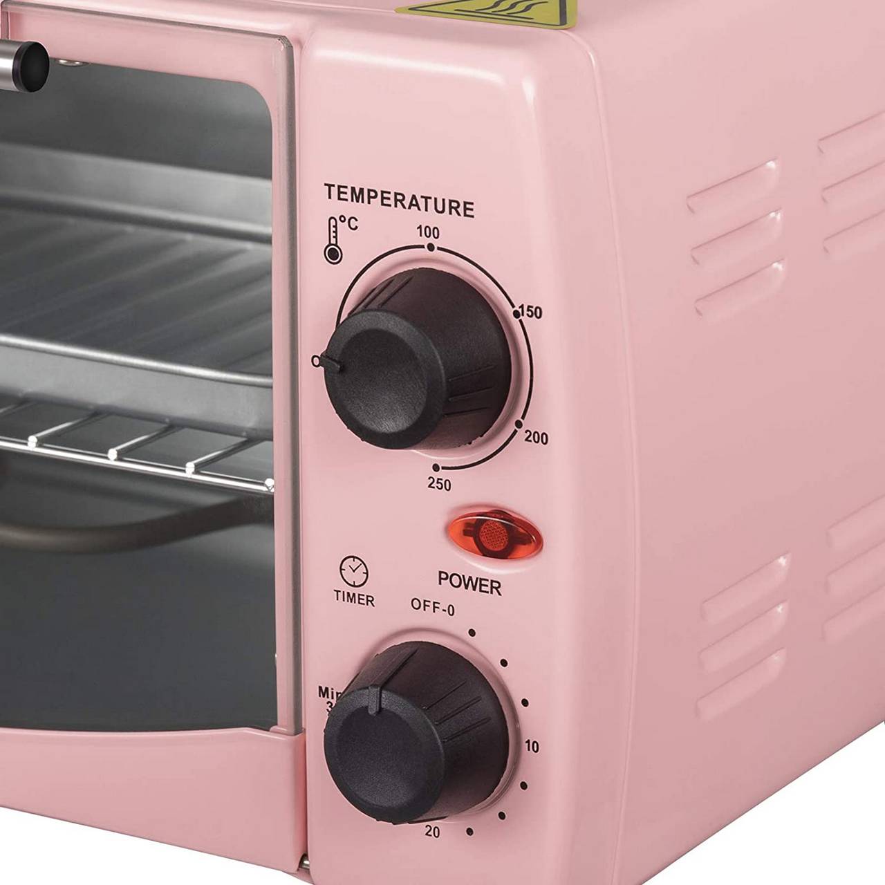 1050W Double Glazed Door Toaster Oven Red Roscloud@ Mini 12L Oven with Temperature Setting 0-230℃ and 0-60 Mins Timer 