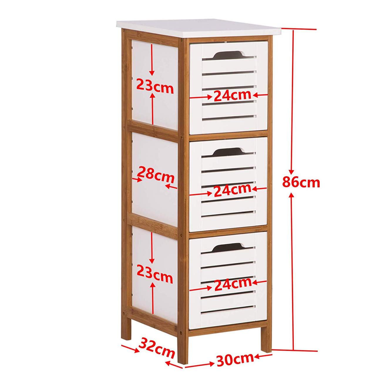 Bamboo Bathroom Storage Cabinet Floor Unit With 3 Drawers Cupboard
