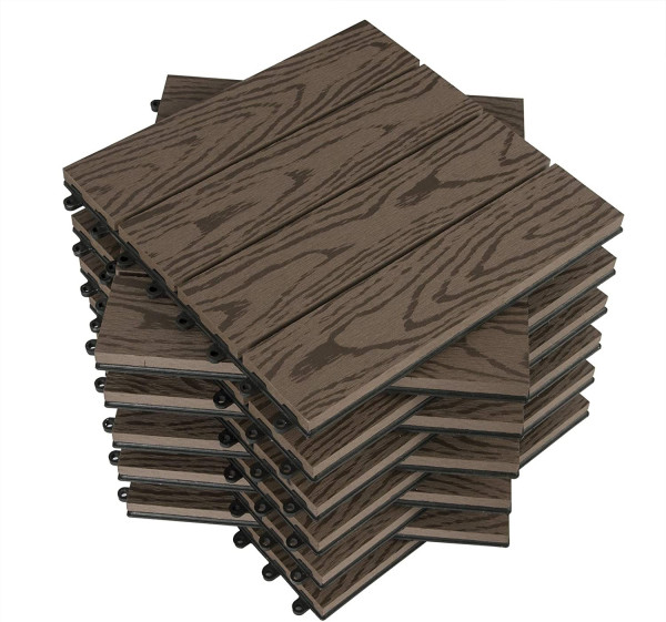 WPC Terrassenfliesen Holzoptik, Bodenbelag mit Klicksystem, 30x30 cm 22 Stück Braun